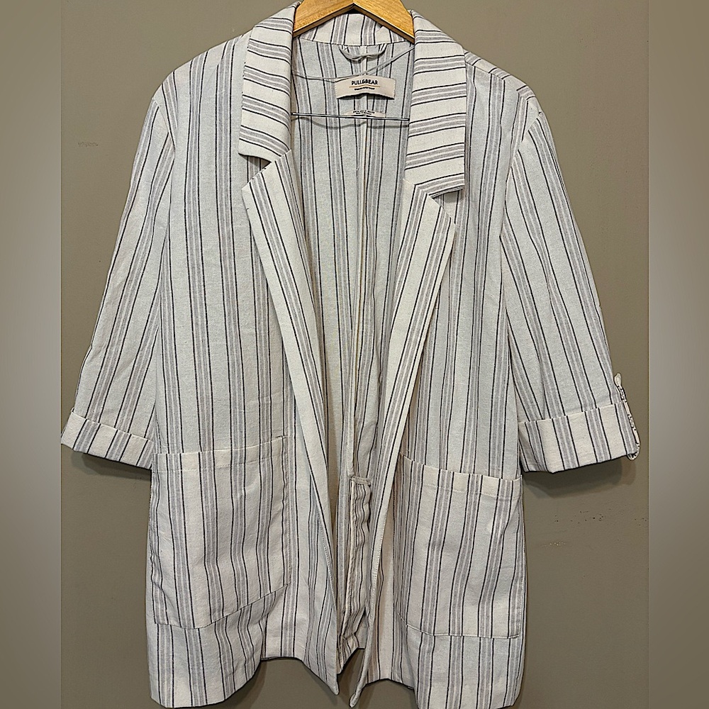 PULL & BEAR Cotton Blend Striped Blazer